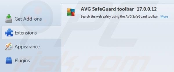 AVG Search removal from Mozilla Firefox extenions