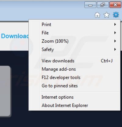 Removing Bizzybolt plugin from Internet  Explorer extensions step 1