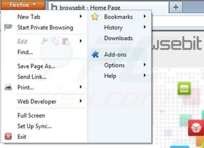 Removing Browsebit plugin from Mozilla Firefox step 1