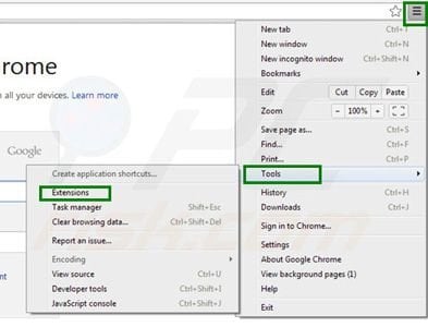 Removing buzzsearch from Google Chrome step 1