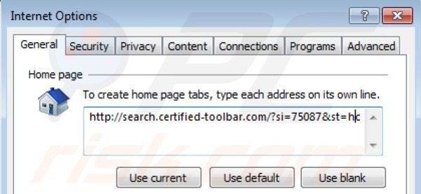 Removing Certified toolbar search from Internet Explorer homepage