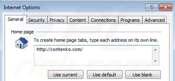 Removing Contenko.com from Internet Explorer homepage