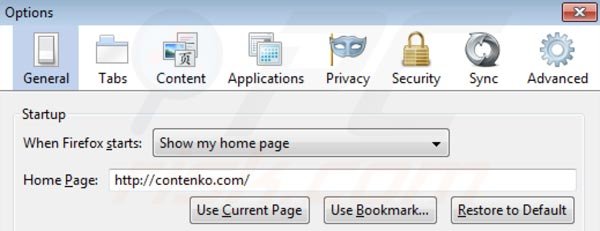 Removing contenko.com from Mozilla Firefox homepage
