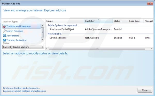 Download terms removal from Intenret Explorer step 2