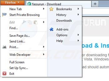 Removing fassurun from Mozilla Firefox extensions step 1