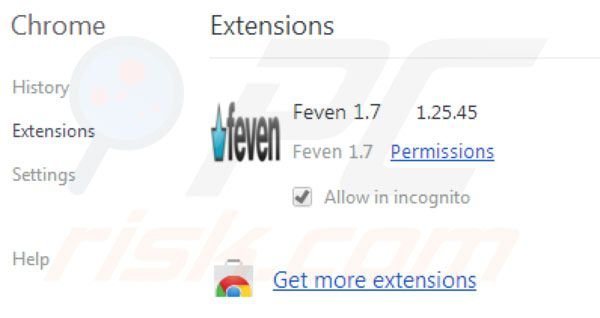 Removing Feven ads from Google Chrome step 2