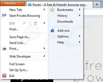 Removing Feven ads from Mozilla Firefox step 1