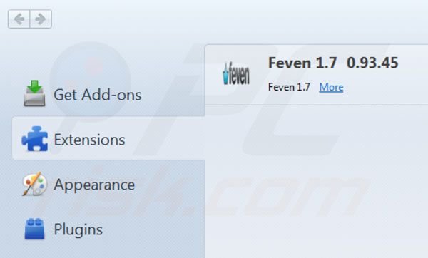 Removing Feven ads from Mozilla Firefox step 2
