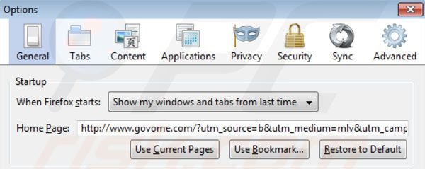 Removing Govome from Mozilla Firefox homepage