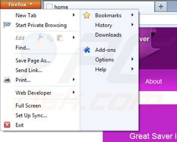 Removing Greatsaver from Mozilla Firefox step 1