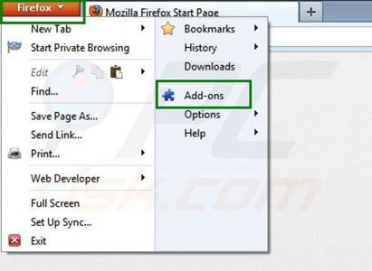 Kozaka removal from Mozilla Firefox extensions step 1