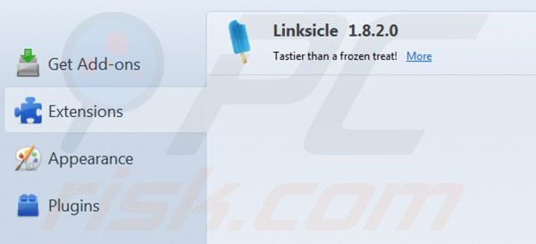 LinkSicle removal from Mozilla Firefox step 2
