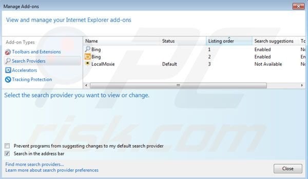 Localmoxie removal from Internet Explorer default search settings