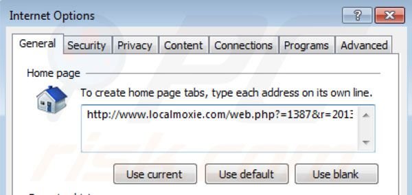 Localmoxie removal from Intenret Explorer homepage
