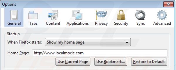 Localmoxie removal from Mozilla Firefox homepage