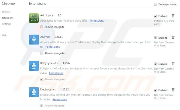 Lyrics virus removal from Google Chrome step 2