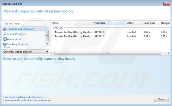 Removing Movies toolbar from Internet Explorer extensions