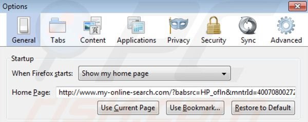 Removing My-online-search.com  from Mozilla Firefox homepage
