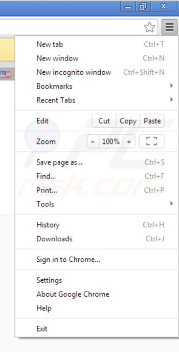 Removing myhoome.com homepage from Google Chrome step 1