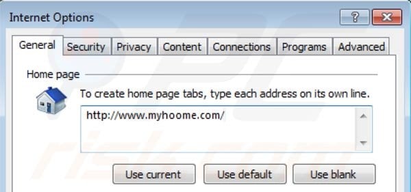 Removing myhoome.com homepage from Internet Explorer step 2