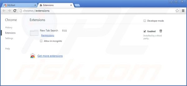 Removing mystart.com from Google Chrome extensions
