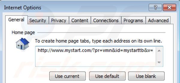 Removing mystart.com from Internet Explorer homepage