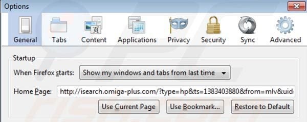 Removing Omiga plus from Mozilla Firefox homepage