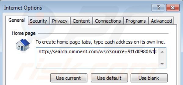 Removing search.ominent.com from Internet Explorer homepage
