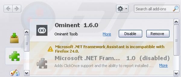 Removing Ominent toolbar from Mozilla Firefox extensions