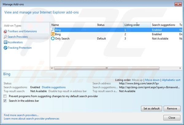 Only-search.com removal from Intenret Explorer default search enigne settings