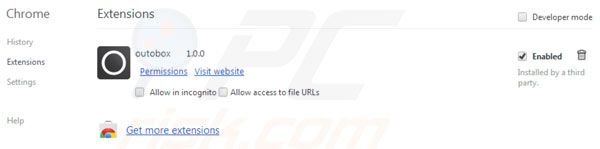 Outobox removal from Google Chrome extensions step 2
