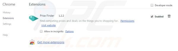 Price Finder removal from Google Chrome step 2