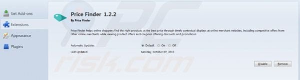 Price Finder removal from Mozilla Firefox step 2