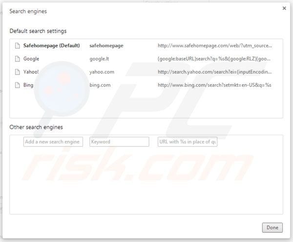 Safehomepage default search engine in Google Chrome