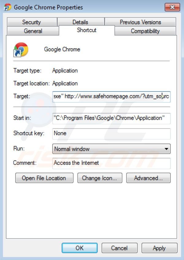 Safehomepage removal from Google Chrome