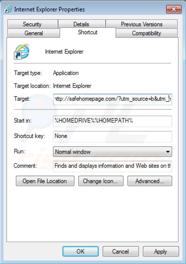 Safehomepage removal from Internet Explorer