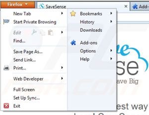 Removing Savesense ads from Mozilla Firefox step 1