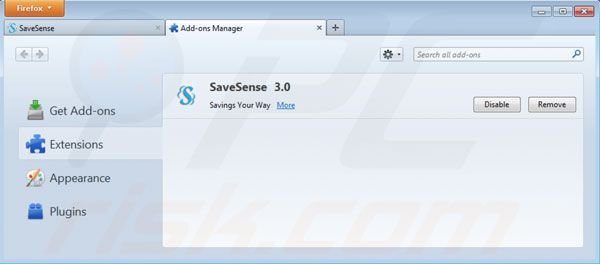 Removing Savesense ads from Mozilla Firefox step 2