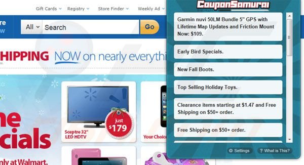 Saving and Coupon pop-up ads