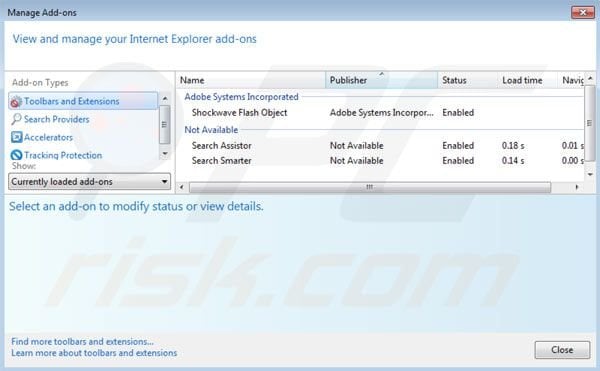 Search Smarter and Search Assistor removal from Internet Explorer step 2