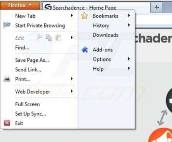 Removing Searchadence from Mozilla Firefox step 1