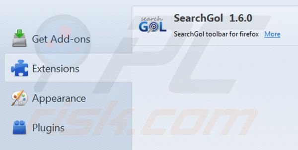 Searchgol virus variant in Mozilla Firefox