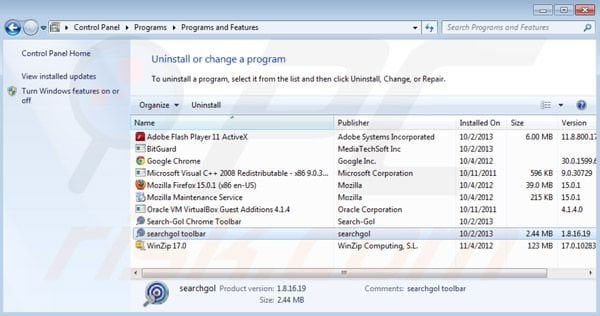Searchgol variant uninstall