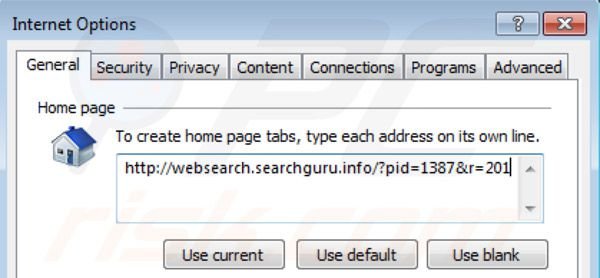 Removing websearch.searchguru.info from Internet Explorer homepage
