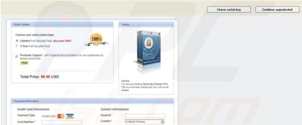Security Cleaner Pro payments website