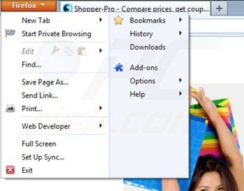 Removing Shopper pro from Mozilla Firefox step 1