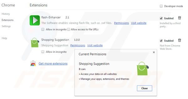 Removing Shopping suggestion from Google Chrome step 2