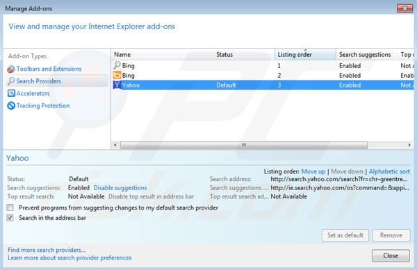Removing Spigot from Internet Explorer default search engine settings