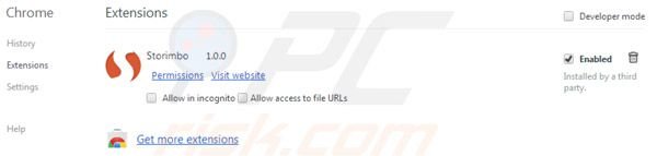 Removing Storimbo ads from Google Chrome step 2