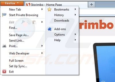 Removing Storimbo ads from Mozilla Firefox step 1